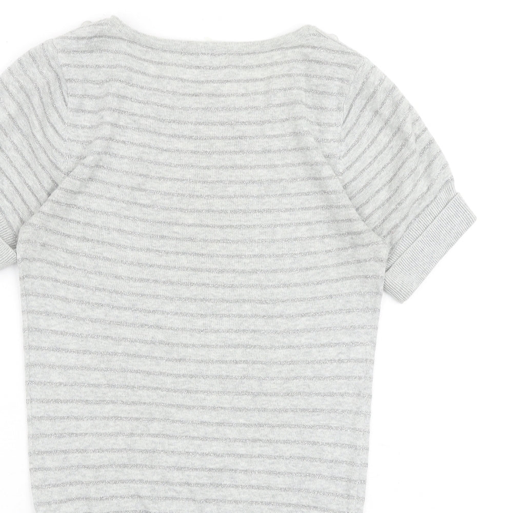 Jasper Conran Womens Grey Striped Cotton Basic T-Shirt Size 10 Round Neck
