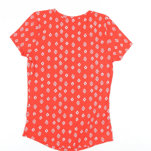 BHS Womens Red Geometric 100% Cotton Basic T-Shirt Size 10 Round Neck