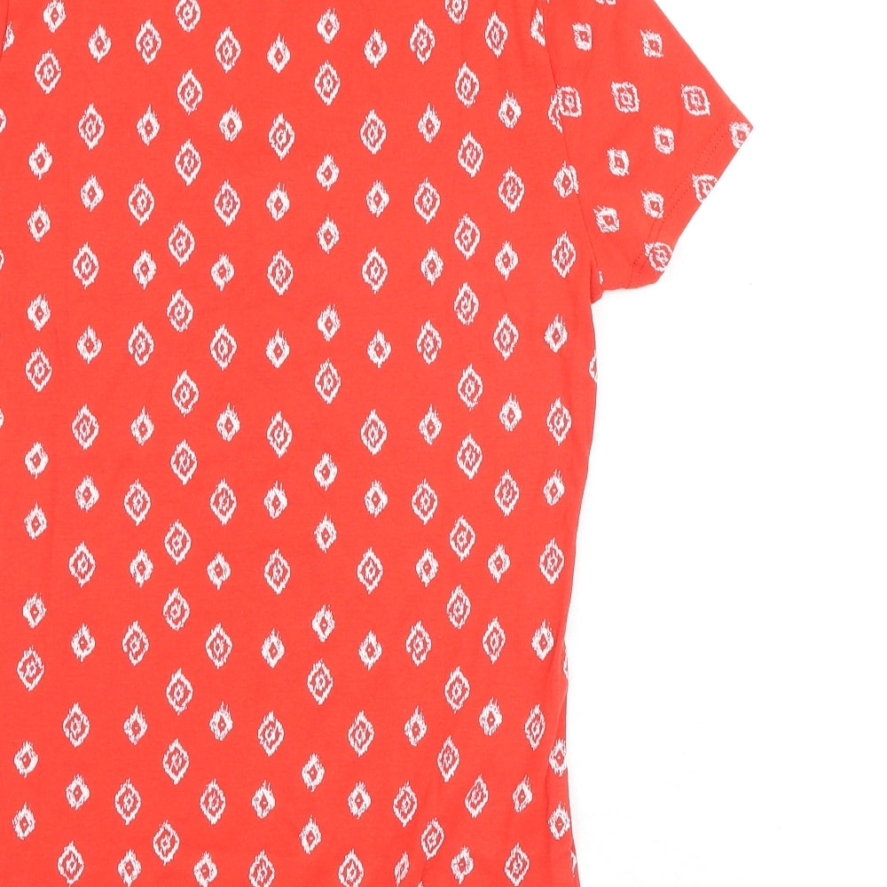BHS Womens Red Geometric 100% Cotton Basic T-Shirt Size 10 Round Neck