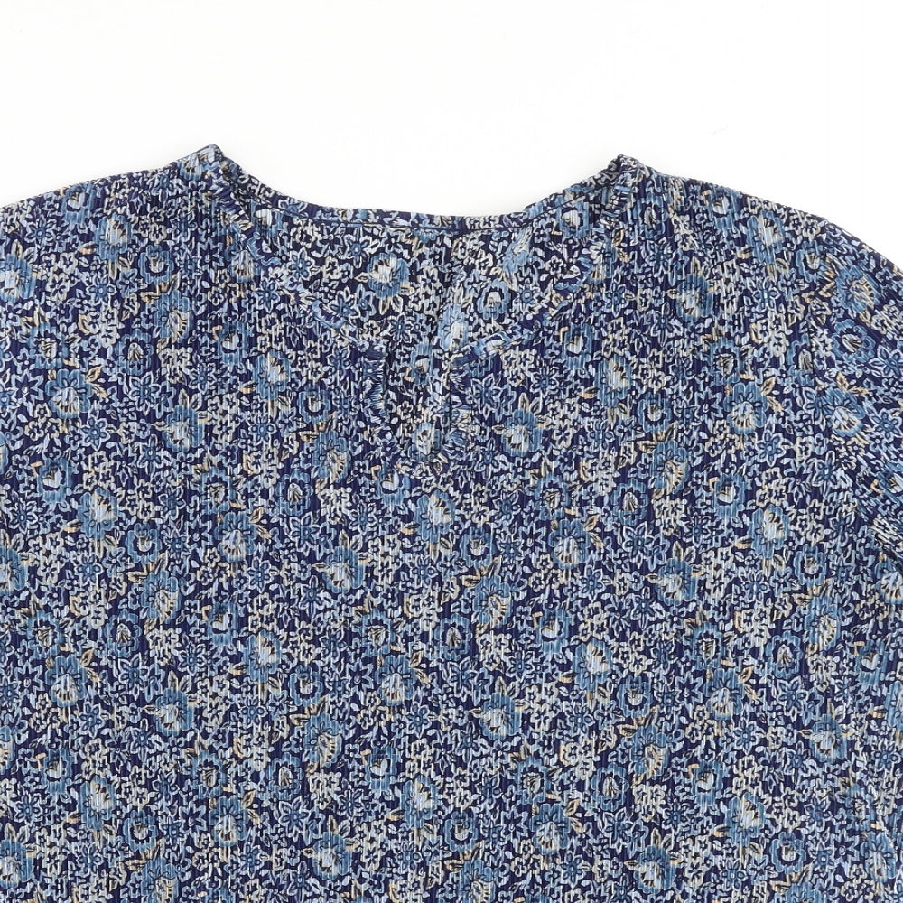 Bonmarché Womens Blue Floral Polyester Basic T-Shirt Size 16 V-Neck