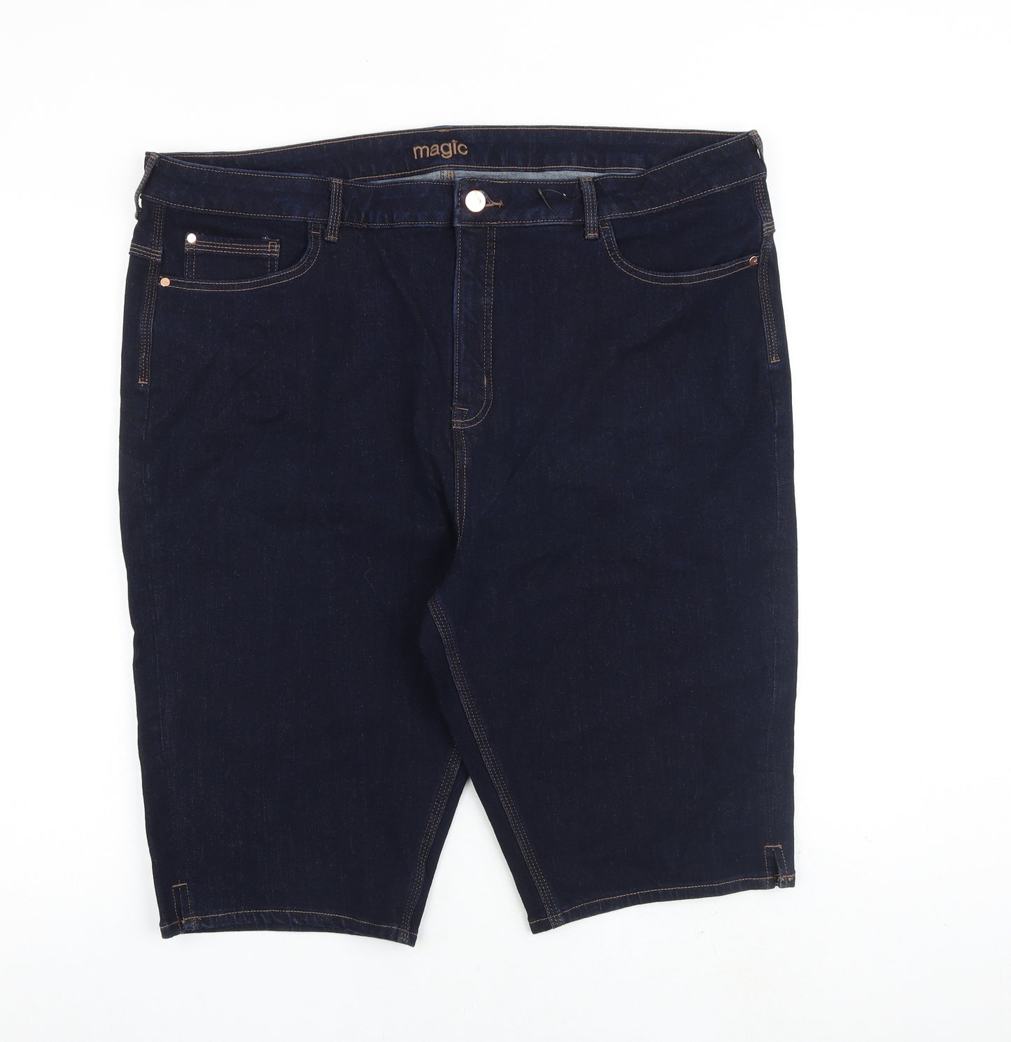 Marks and Spencer Womens Blue Cotton Mom Shorts Size 22 L12 in Regular Zip
