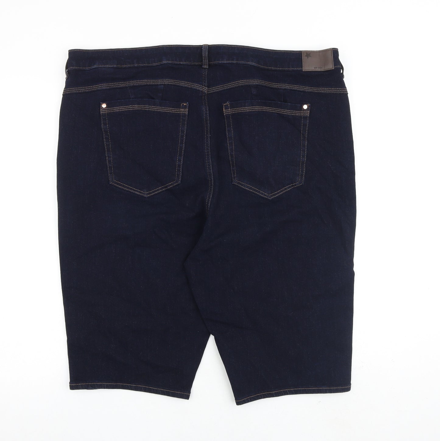 Marks and Spencer Womens Blue Cotton Mom Shorts Size 22 L12 in Regular Zip