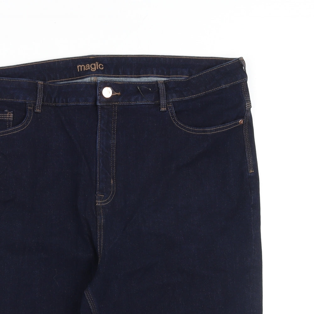 Marks and Spencer Womens Blue Cotton Mom Shorts Size 22 L12 in Regular Zip