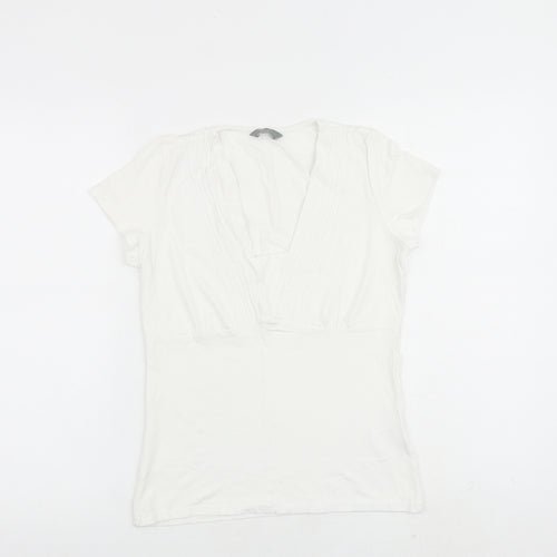 Mia Moda Womens White Viscose Basic T-Shirt Size 10 Round Neck