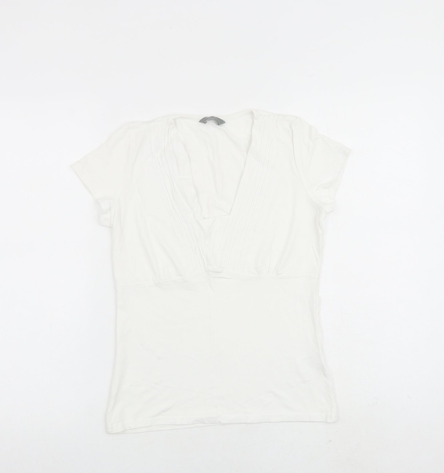Mia Moda Womens White Viscose Basic T-Shirt Size 10 Round Neck