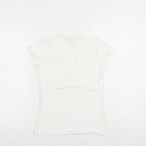 Mia Moda Womens White Viscose Basic T-Shirt Size 10 Round Neck