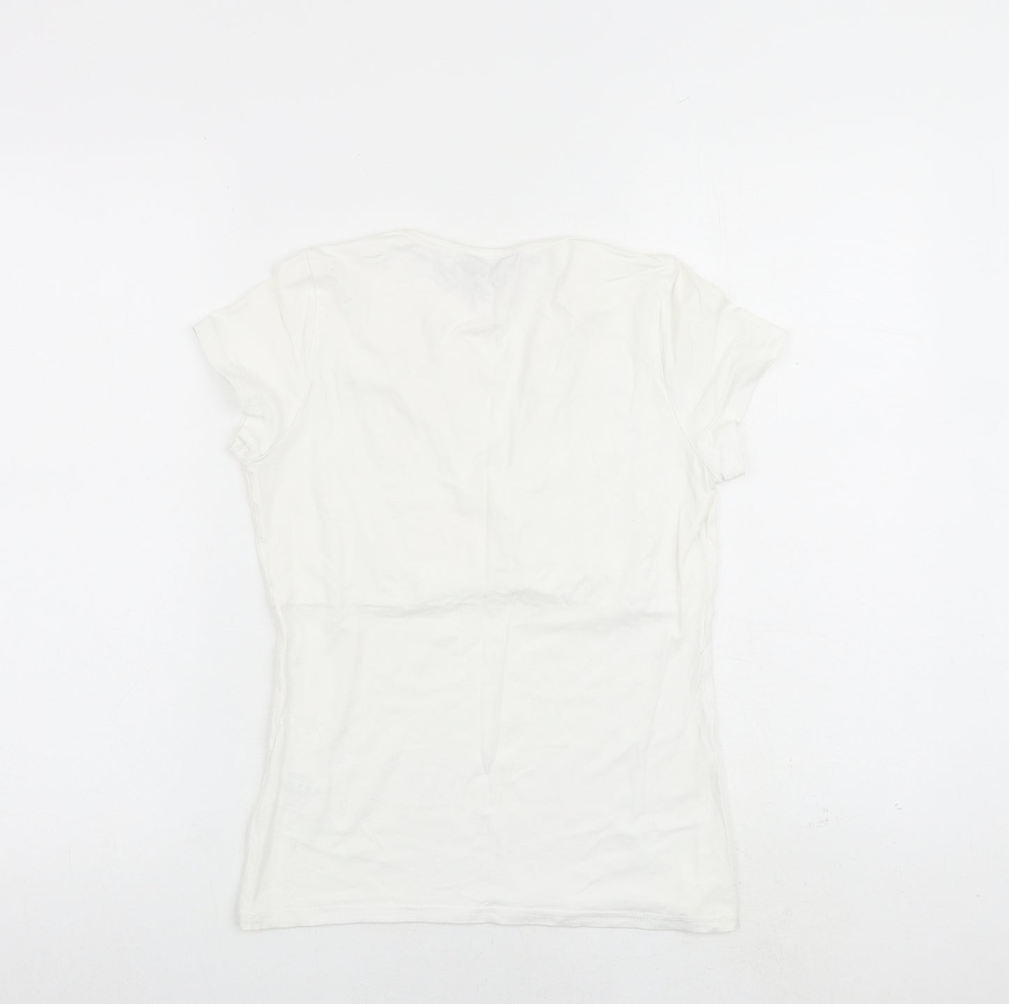 Mia Moda Womens White Viscose Basic T-Shirt Size 10 Round Neck