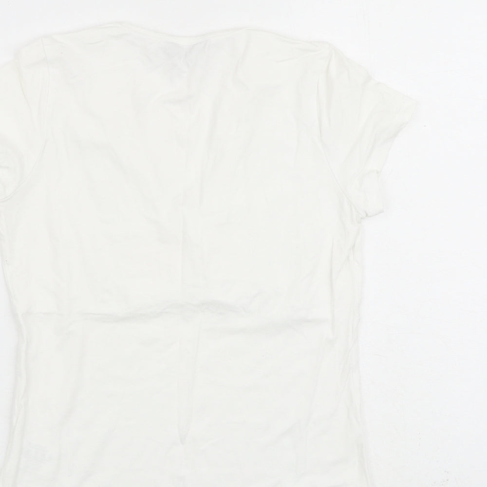 Mia Moda Womens White Viscose Basic T-Shirt Size 10 Round Neck