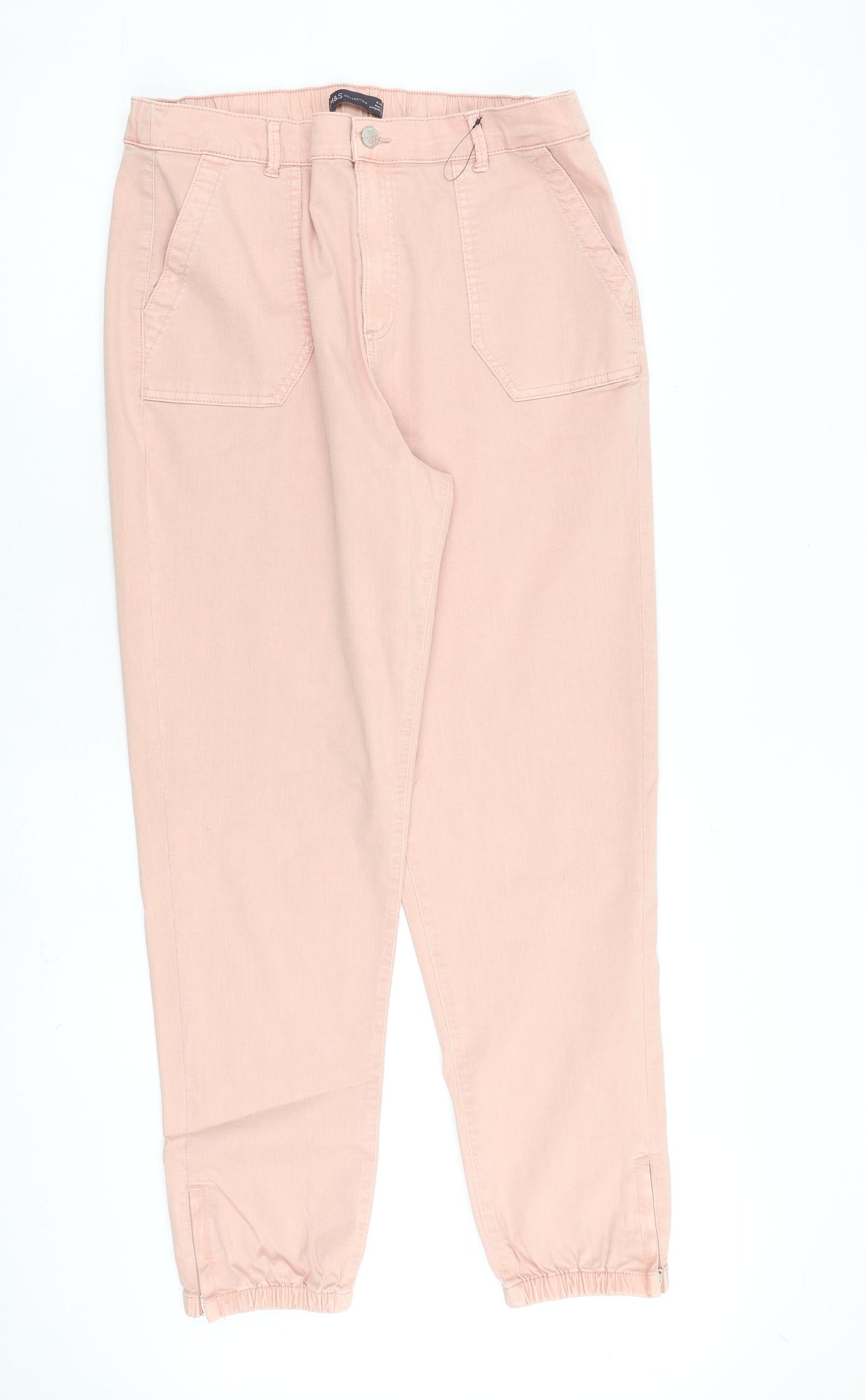 Marks and Spencer Womens Pink Cotton Straight Jeans Size 16 L30 in Regular Zip