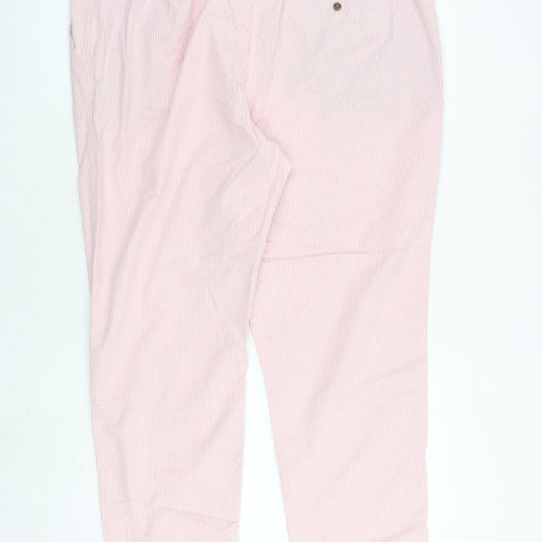 Marks and Spencer Womens Pink Striped Cotton Trousers Size 18 L28 in Regular Zip