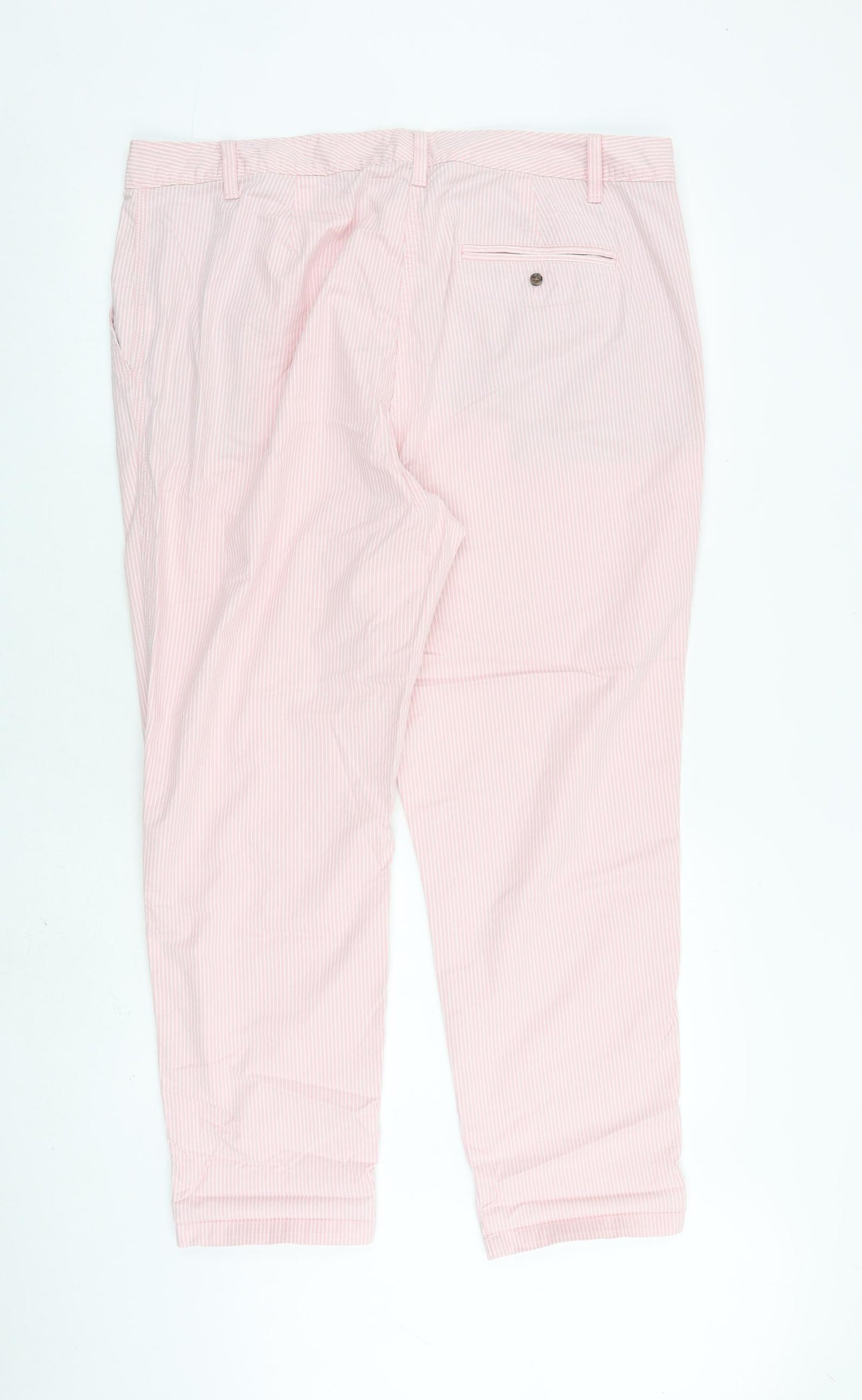 Marks and Spencer Womens Pink Striped Cotton Trousers Size 18 L28 in Regular Zip