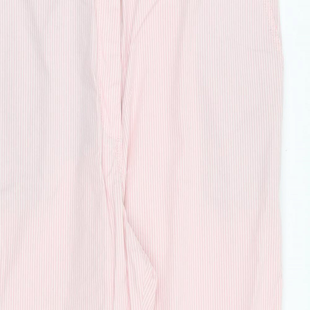 Marks and Spencer Womens Pink Striped Cotton Trousers Size 18 L28 in Regular Zip