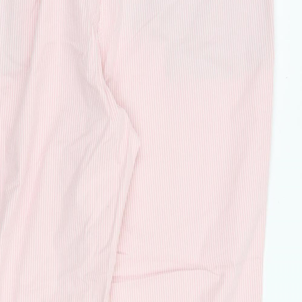 Marks and Spencer Womens Pink Striped Cotton Trousers Size 18 L28 in Regular Zip