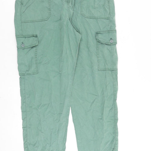 Marks and Spencer Womens Green Cotton Cargo Trousers Size 16 L30 in Regular Zip