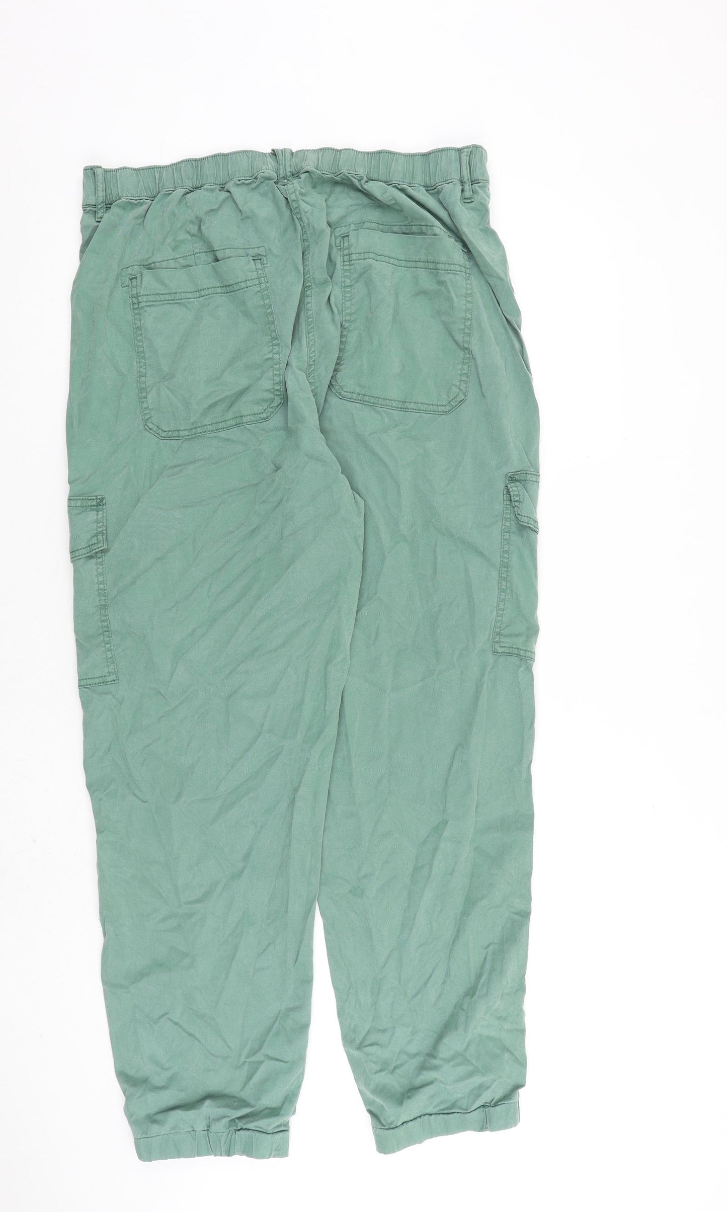Marks and Spencer Womens Green Cotton Cargo Trousers Size 16 L30 in Regular Zip