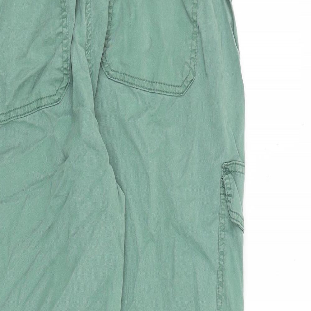 Marks and Spencer Womens Green Cotton Cargo Trousers Size 16 L30 in Regular Zip