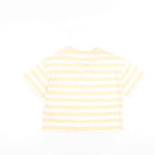 Marks and Spencer Girls Orange Striped Cotton Basic T-Shirt Size 6-7 Years Round Neck Pullover