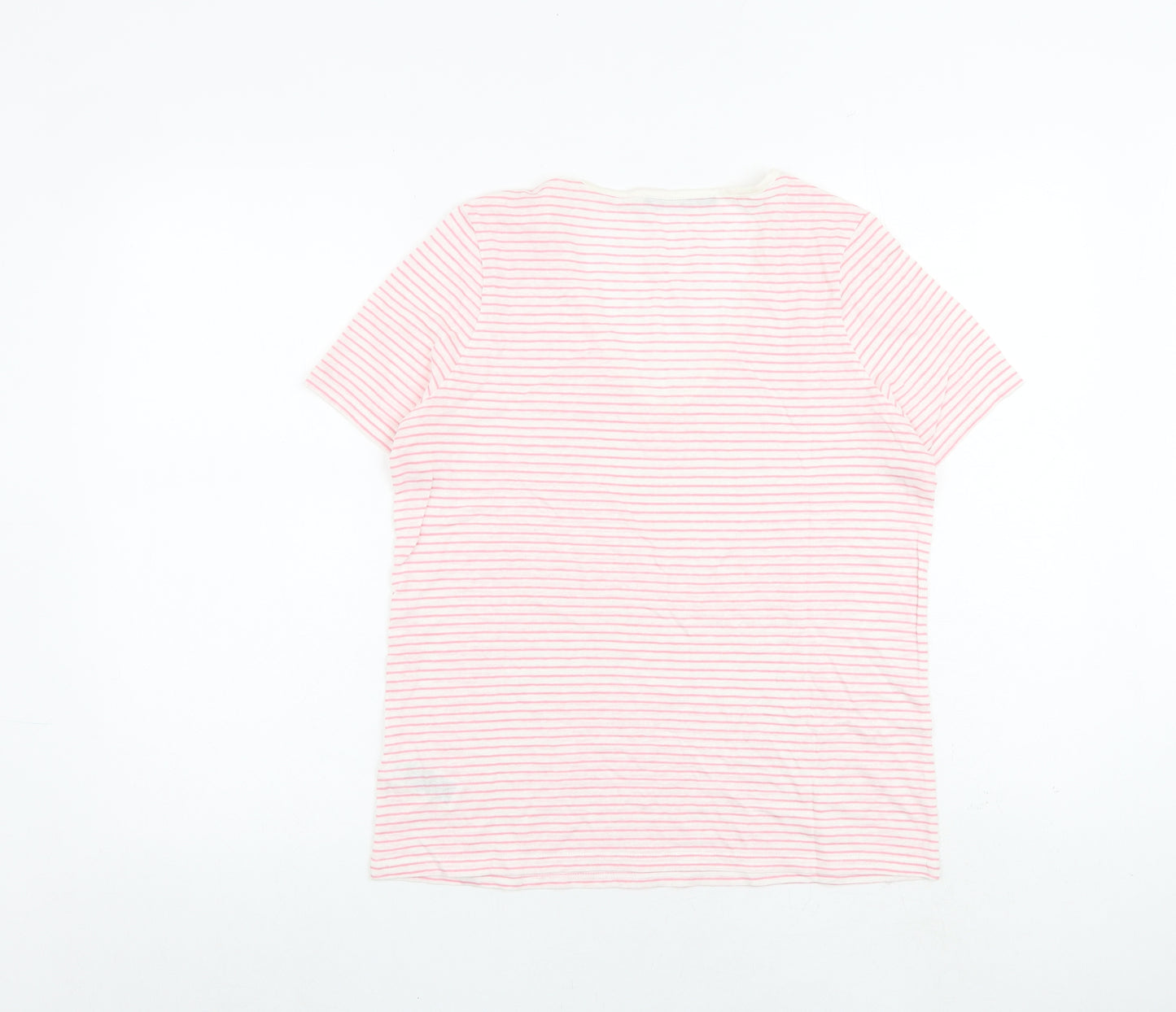 Marks and Spencer Womens Pink Striped Flax Basic T-Shirt Size 8 V-Neck