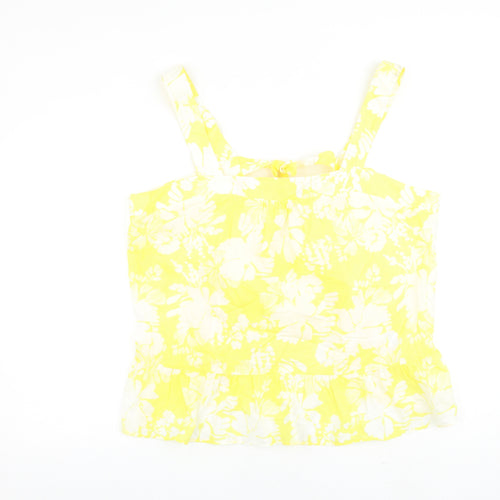 Marks and Spencer Womens Yellow Floral 100% Cotton Basic Tank Size 22 Square Neck