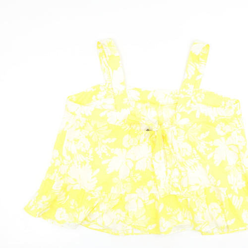 Marks and Spencer Womens Yellow Floral 100% Cotton Basic Tank Size 22 Square Neck