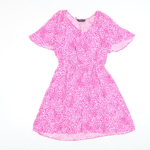 Marks and Spencer Womens Pink Animal Print Viscose A-Line Size 8 V-Neck Pullover