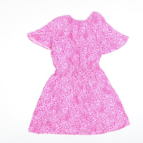 Marks and Spencer Womens Pink Animal Print Viscose A-Line Size 8 V-Neck Pullover