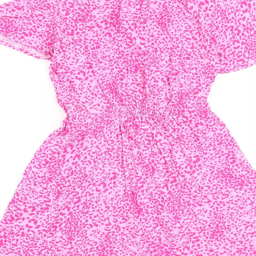 Marks and Spencer Womens Pink Animal Print Viscose A-Line Size 8 V-Neck Pullover