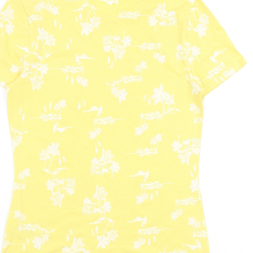 Marks and Spencer Womens Yellow Geometric 100% Cotton Basic T-Shirt Size 8 Round Neck