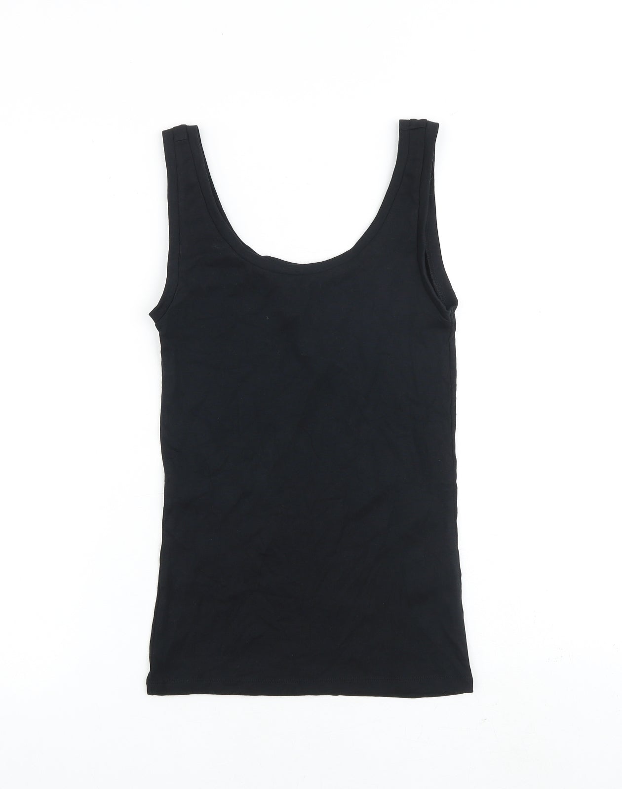 Marks and Spencer Womens Black 100% Cotton Basic Tank Size 6 Scoop Neck