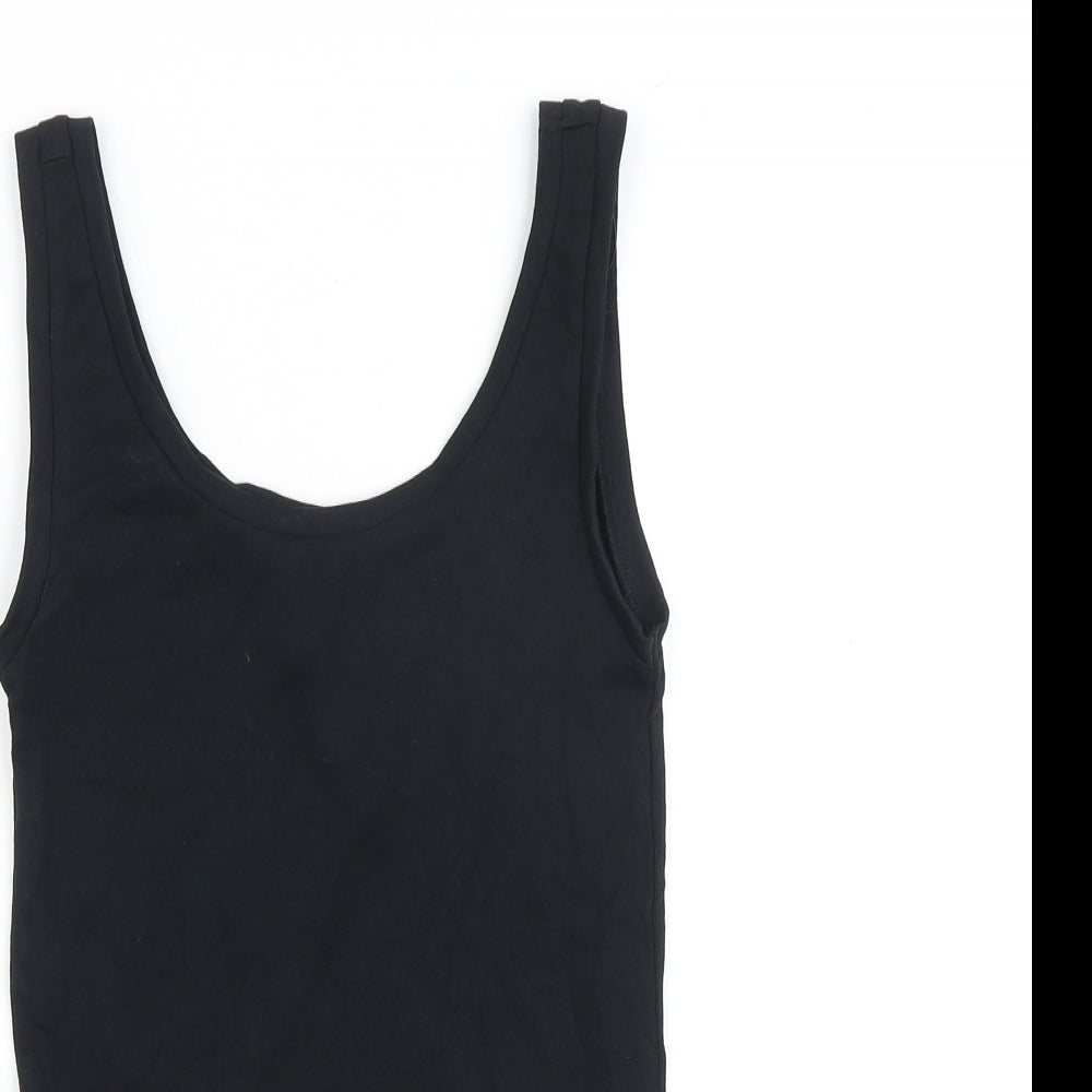 Marks and Spencer Womens Black 100% Cotton Basic Tank Size 6 Scoop Neck