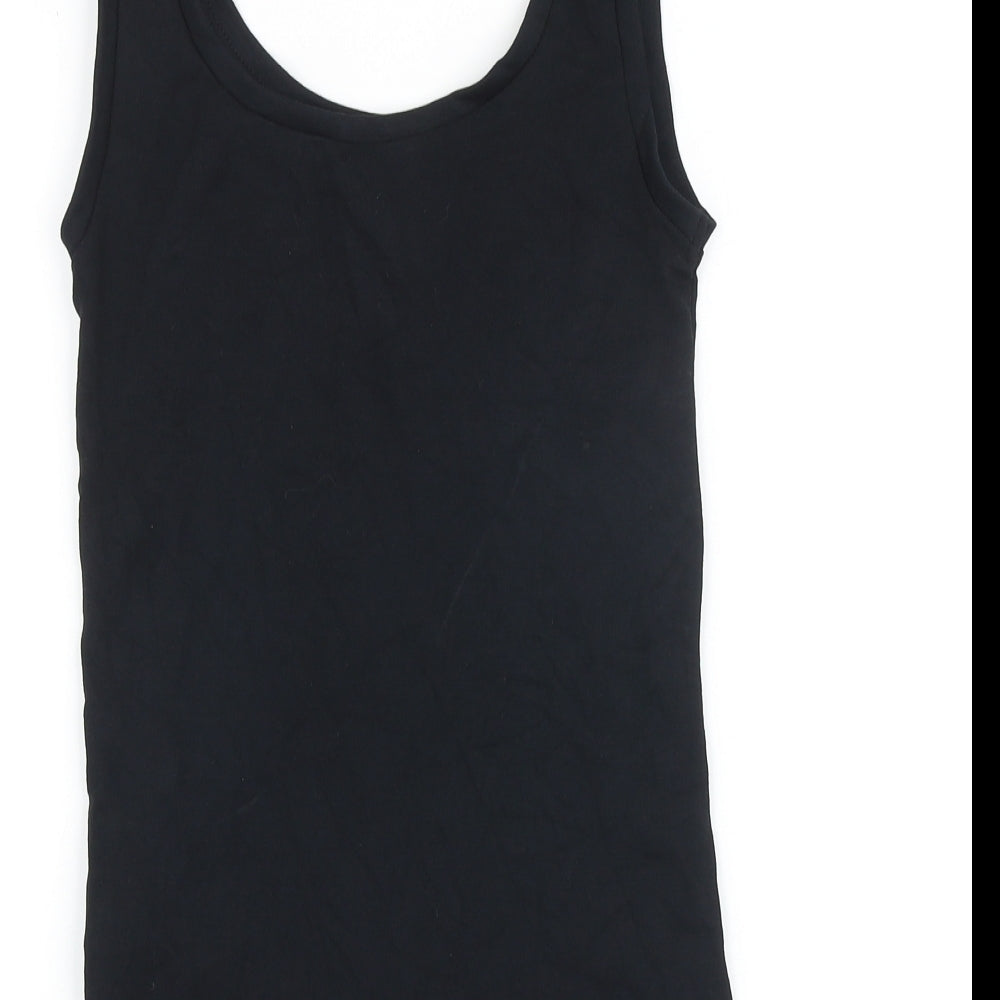 Marks and Spencer Womens Black 100% Cotton Basic Tank Size 6 Scoop Neck