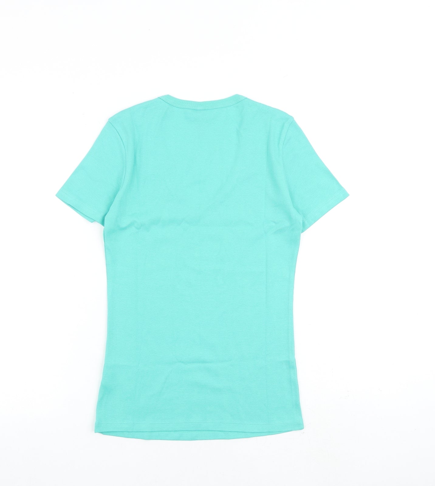 Marks and Spencer Womens Green 100% Cotton Basic T-Shirt Size 10 V-Neck