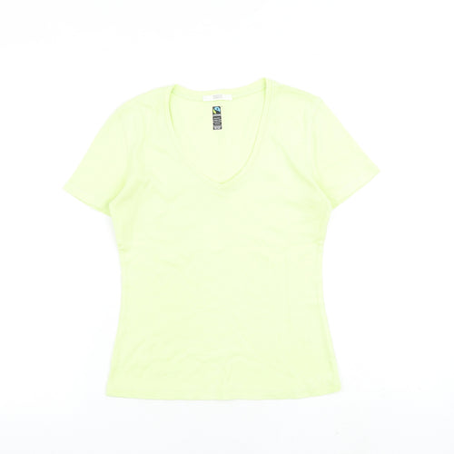 Marks and Spencer Womens Yellow 100% Cotton Basic T-Shirt Size 6 V-Neck