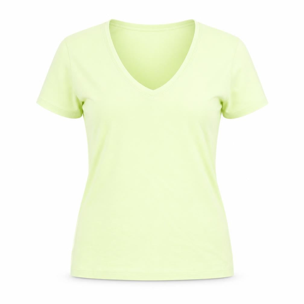 Front view of Marks & Spencer women’s yellow 100% cotton basic t-shirt, size UK 6, v-neck