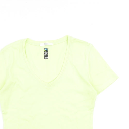Marks and Spencer Womens Yellow 100% Cotton Basic T-Shirt Size 6 V-Neck