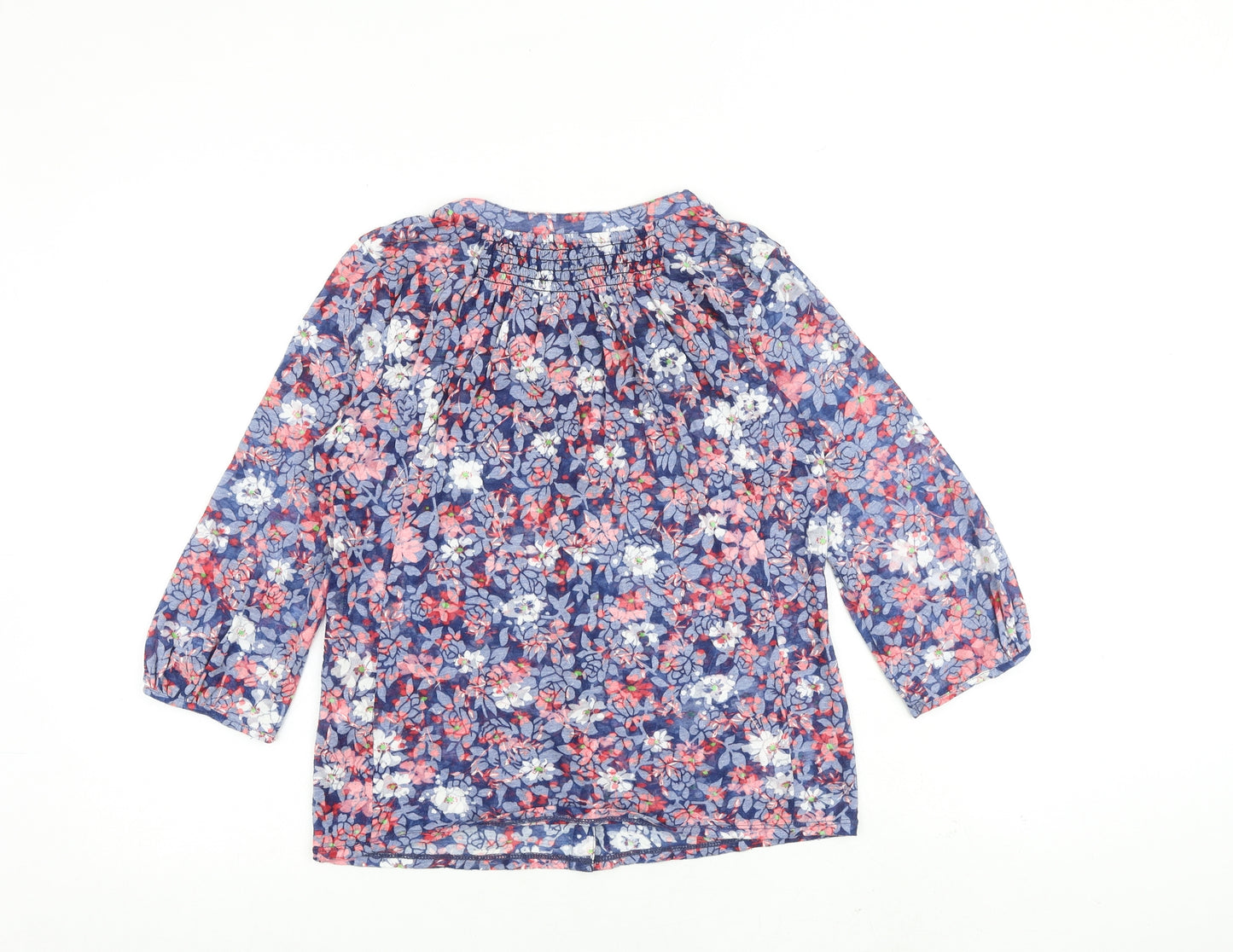 Per Una Womens Blue Floral Cotton Basic Button-Up Size 10 V-Neck