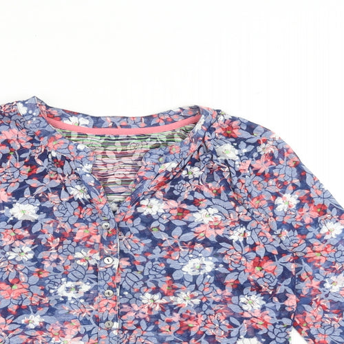 Per Una Womens Blue Floral Cotton Basic Button-Up Size 10 V-Neck