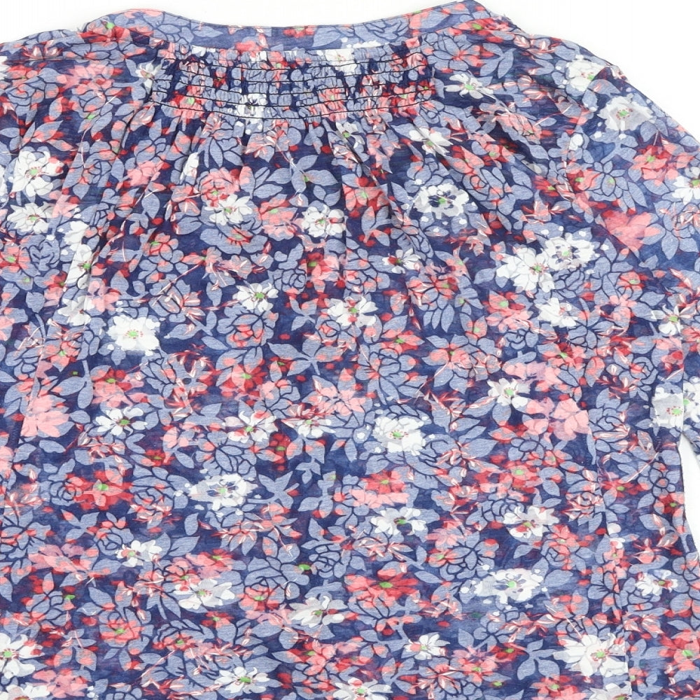 Per Una Womens Blue Floral Cotton Basic Button-Up Size 10 V-Neck