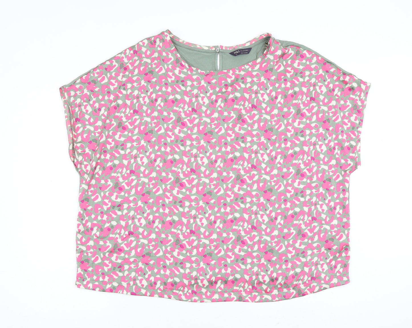 Marks and Spencer Womens Grey Animal Print Polyester Basic T-Shirt Size 24 Round Neck