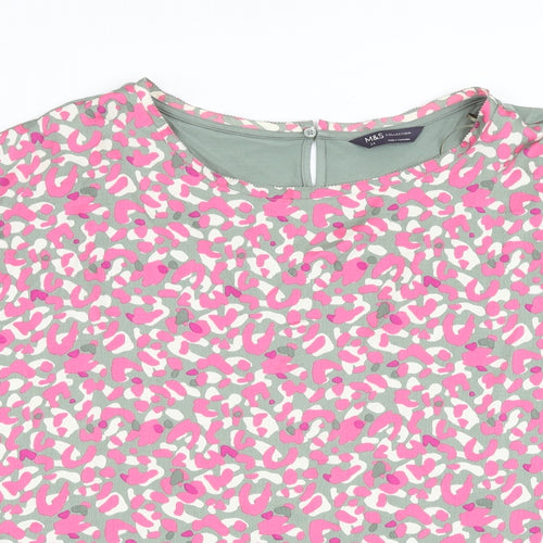 Marks and Spencer Womens Grey Animal Print Polyester Basic T-Shirt Size 24 Round Neck