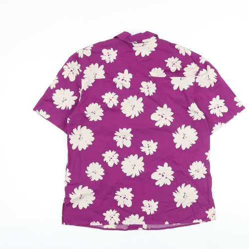Marks and Spencer Womens Purple Floral 100% Cotton Basic Button-Up Size 10 Collared