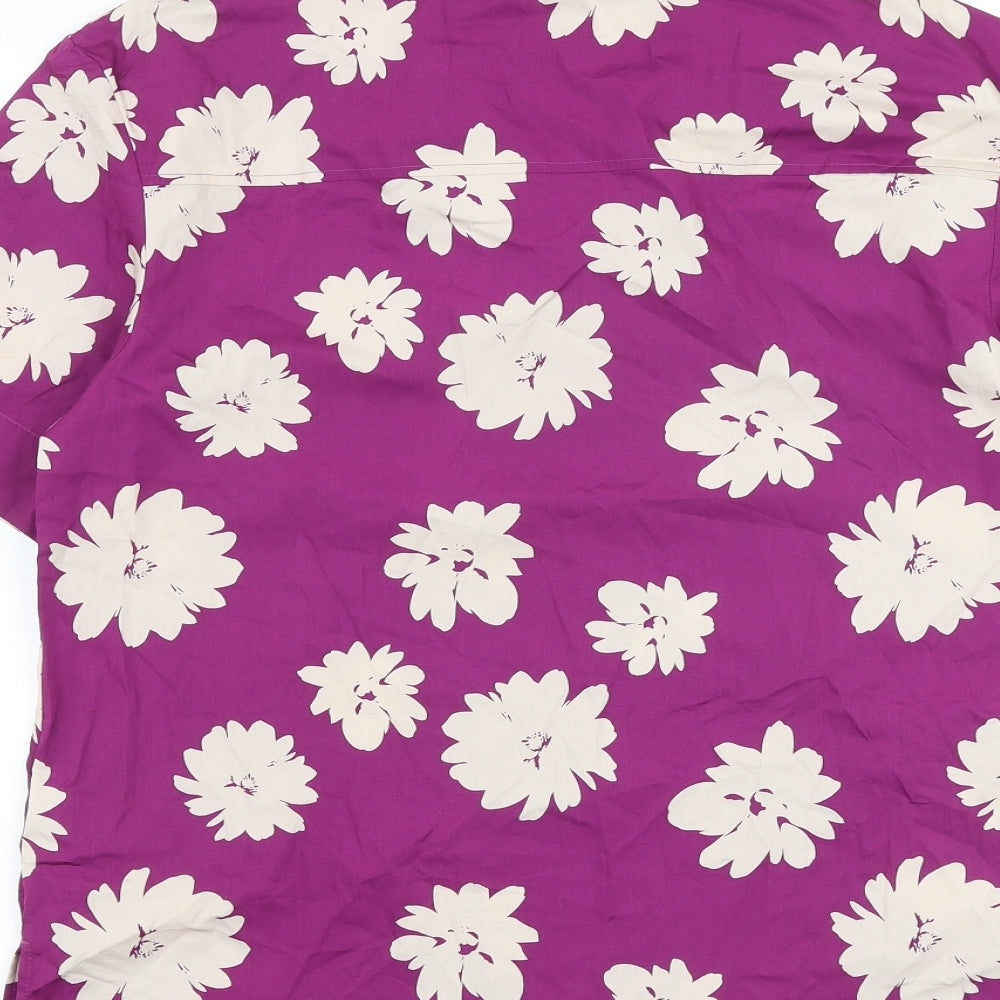 Marks and Spencer Womens Purple Floral 100% Cotton Basic Button-Up Size 10 Collared
