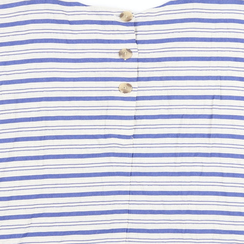 Per Una Womens Blue Striped Cotton Basic T-Shirt Size 22 Round Neck