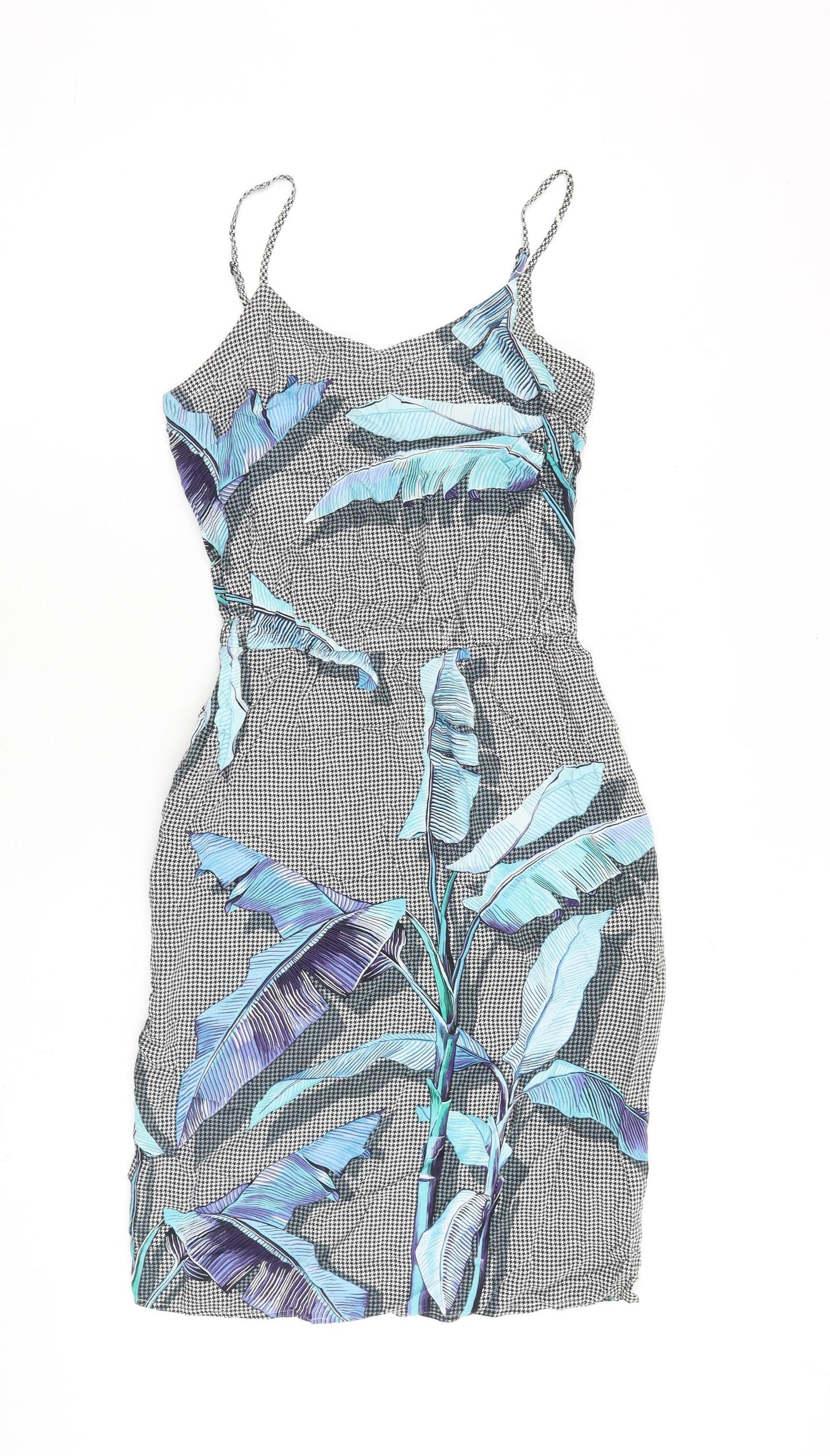 Warehouse Womens Black Floral Viscose A-Line Size 6 V-Neck Pullover