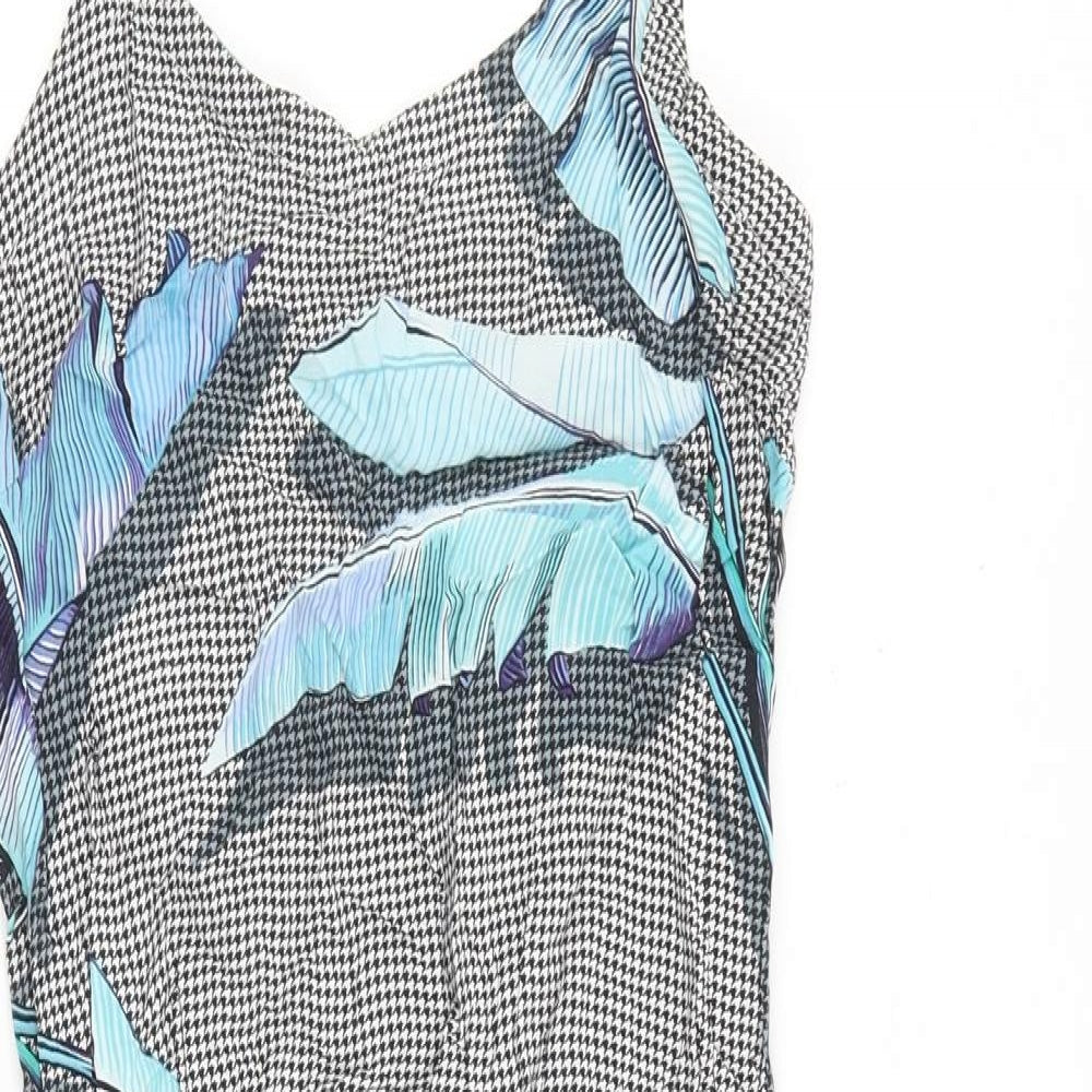 Warehouse Womens Black Floral Viscose A-Line Size 6 V-Neck Pullover