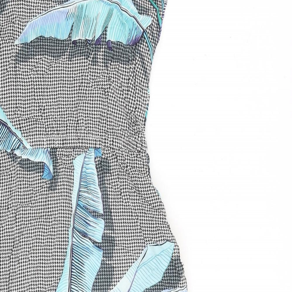 Warehouse Womens Black Floral Viscose A-Line Size 6 V-Neck Pullover