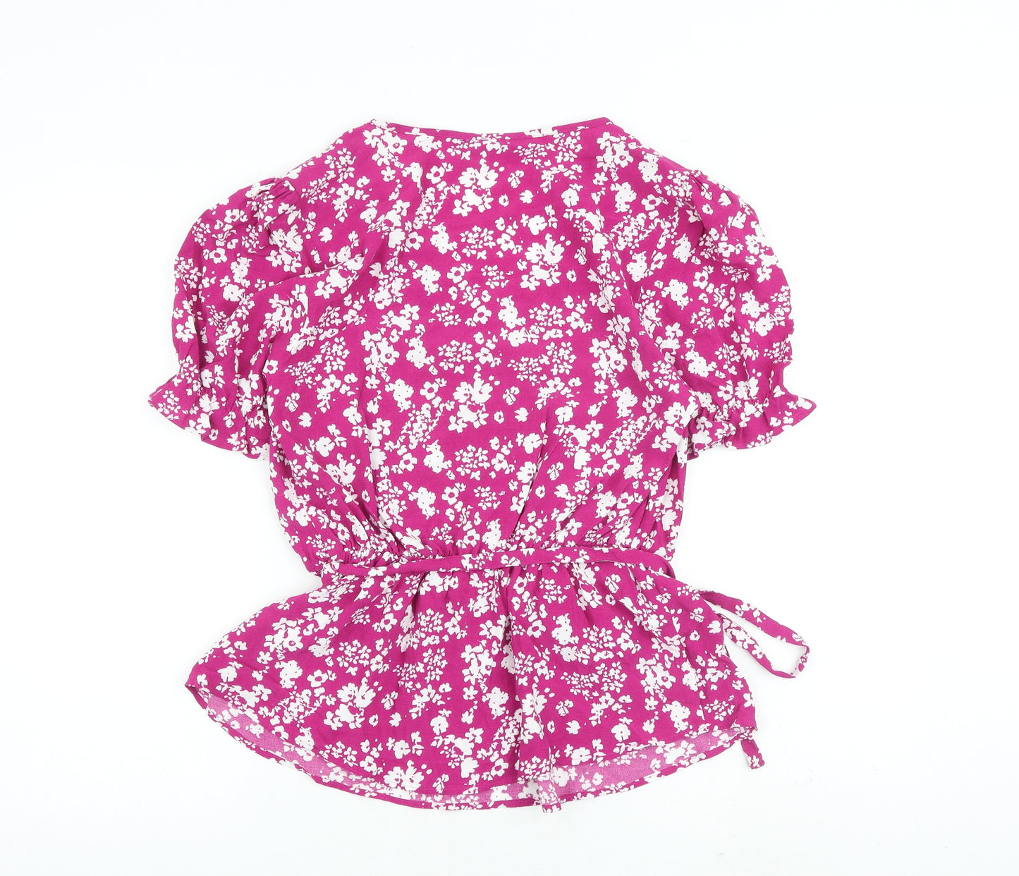 Marks and Spencer Womens Pink Floral Viscose Basic Blouse Size 10 V-Neck