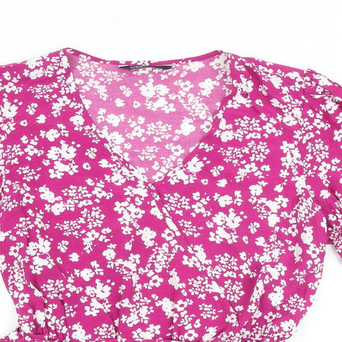 Marks and Spencer Womens Pink Floral Viscose Basic Blouse Size 10 V-Neck
