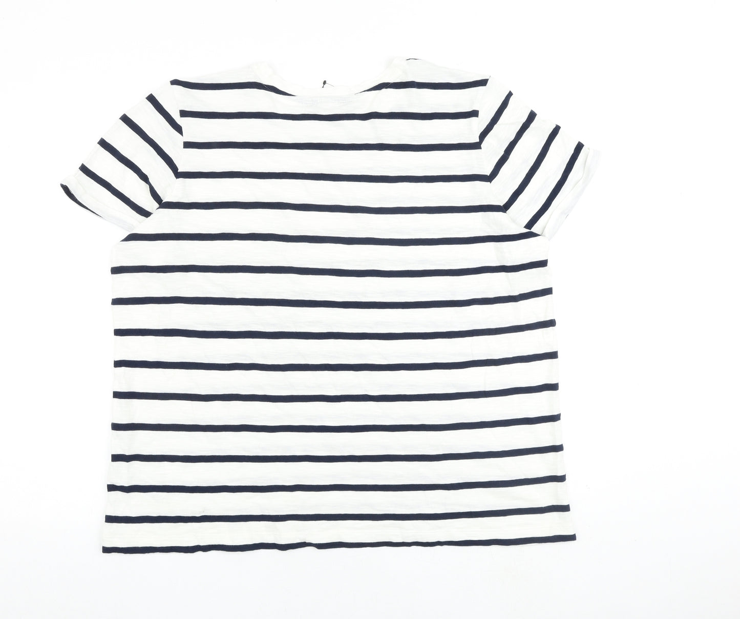 Marks and Spencer Womens White Striped 100% Cotton Basic T-Shirt Size 18 Round Neck