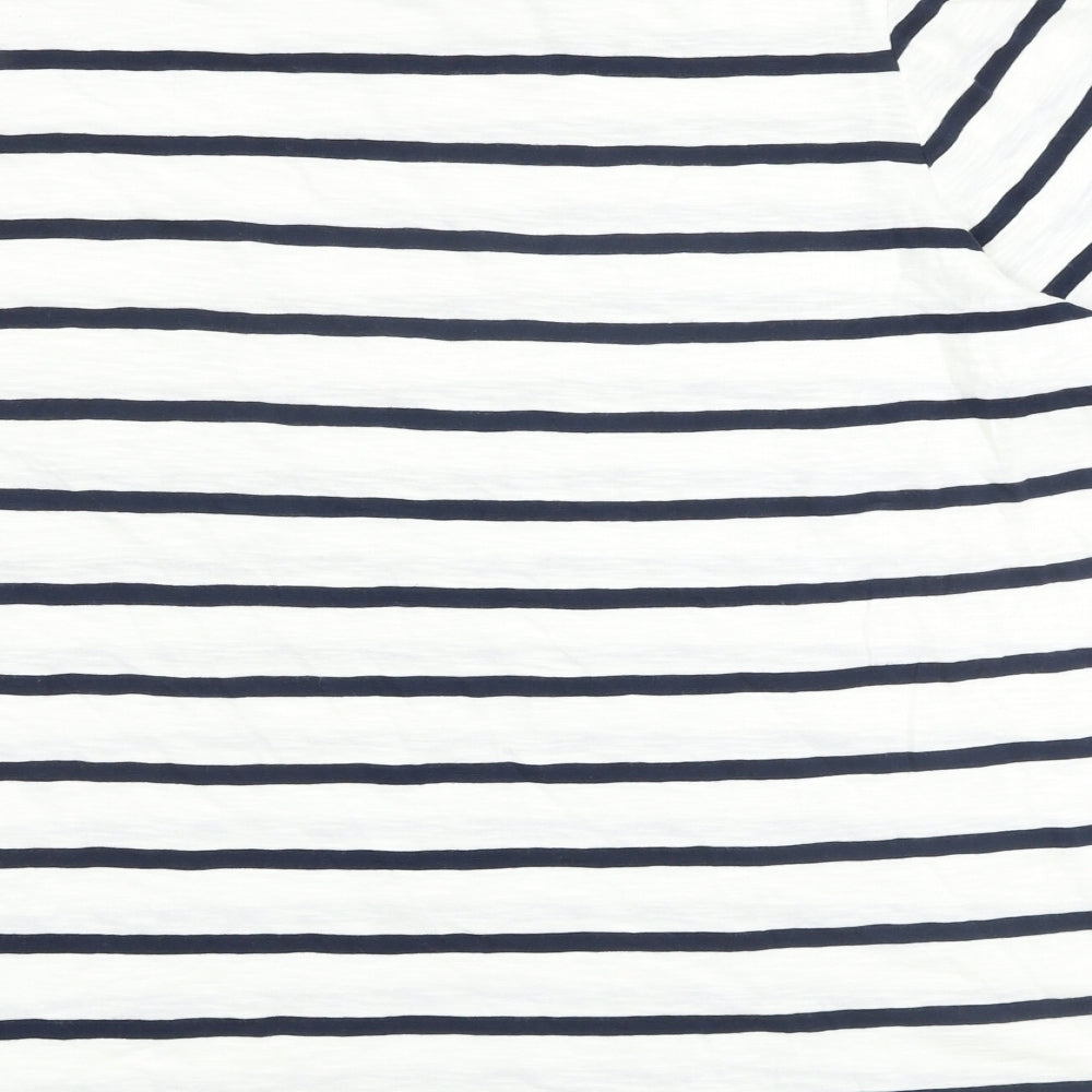 Marks and Spencer Womens White Striped 100% Cotton Basic T-Shirt Size 18 Round Neck